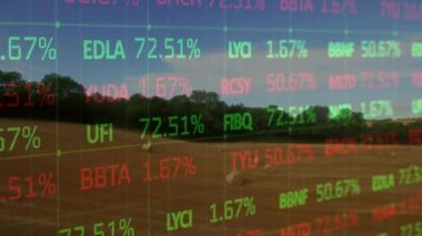 Tarım alanında finansal veri işleme animasyonu. küresel tarım, işletme, dijital arayüz, teknoloji ve ağ konsepti dijital olarak oluşturulmuş video.