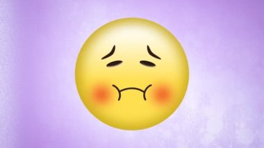 Kırmızı konfetilerin efkarlı arka planda üzgün ve utangaç emojinin üzerinden uçarak geçişlerinin animasyonu. Sosyal medya ve iletişim ağı konsepti dijital olarak oluşturulmuş video.