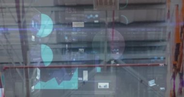 Depodaki finansal veri işleme animasyonu. küresel iş, veri işleme, dijital arayüz, teknoloji ve gönderme konsepti dijital olarak oluşturuldu.