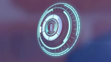 Hareket eden spot ışıkları ve bulanık arka planda dönen dairesel güvenlik kilidi animasyonu. küresel iş ve finans güvenlik teknolojisi ve iletişim konsepti dijital olarak oluşturulmuş video.