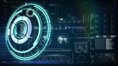 Kapsam taraması ve dijital ekranda veri işleme animasyonu. küresel dijital arayüz, teknoloji ve ağ konsepti dijital olarak oluşturulmuş video.