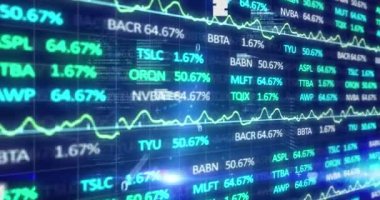 Dijital ekranda finansal veri işleme animasyonu. küresel iş, dijital arayüz, teknoloji ve ağ konsepti dijital olarak oluşturulmuş video.