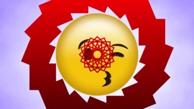 Mor arkaplanda gülümseyen emoji simgesinin animasyonu. küresel sosyal medya, dijital arayüz, teknoloji ve ağ konsepti dijital olarak oluşturulmuş video.