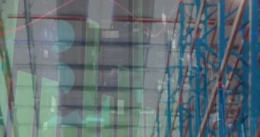 Depodaki finansal veri işleme animasyonu. küresel iş, veri işleme, dijital arayüz, teknoloji ve gönderme konsepti dijital olarak oluşturuldu.