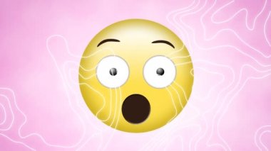 Pembe arka planda şaşırmış emoji simgesinin animasyonu. küresel sosyal medya, dijital arayüz, teknoloji ve ağ konsepti dijital olarak oluşturulmuş video.