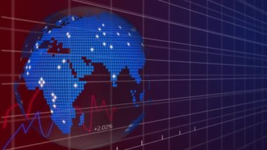 Küresel ve finansal veri işleme sisteminin animasyonu. küresel finans, iletişim, teknoloji ve dijital arayüz kavramı dijital olarak oluşturulmuş video.