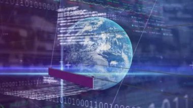 Küresel animasyon, ikili kodlama ve veri işleme. küresel iş, dijital arayüz, teknoloji ve ağ konsepti dijital olarak oluşturulmuş video.