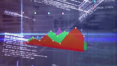 İstatistik ve finansal veri işleme animasyonu. küresel finansmanlar, iş dünyası, dijital arayüz, teknoloji ve ağ konsepti dijital olarak oluşturulmuş video.