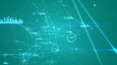 Yeşil arkaplanda veri işleme ve bağlantı ağının animasyonu. küresel iş, dijital arayüz, teknoloji ve ağ konsepti dijital olarak oluşturulmuş video.