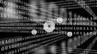 İkili kodlama üzerine dijital simgelerle bağlantı ağlarının animasyonu. küresel veri işleme, ağlar, bağlantılar ve dijital arayüz konsepti dijital olarak oluşturulmuş video.