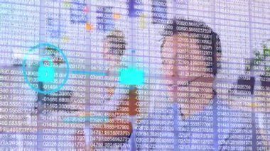 İş adamları üzerinde üç dijital simge kümesinin canlandırılması. küresel iş, dijital arayüz, teknoloji ve ağ konsepti dijital olarak oluşturulmuş video.