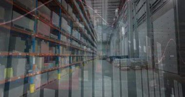 Depodaki finansal veri işleme animasyonu. küresel iş, veri işleme, dijital arayüz, teknoloji ve gönderme konsepti dijital olarak oluşturuldu.