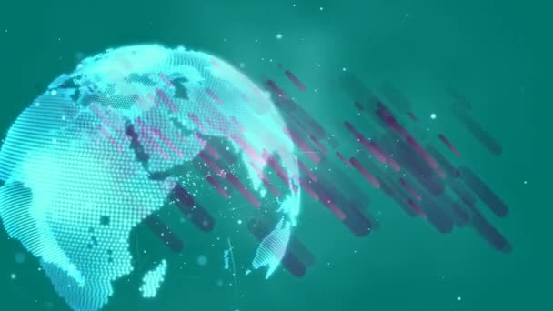 지구본 보라색 오솔길을 애니메이션화하고 배경에 네트워크 글로벌 비즈니스 디지털 인터페이스 — 비디오