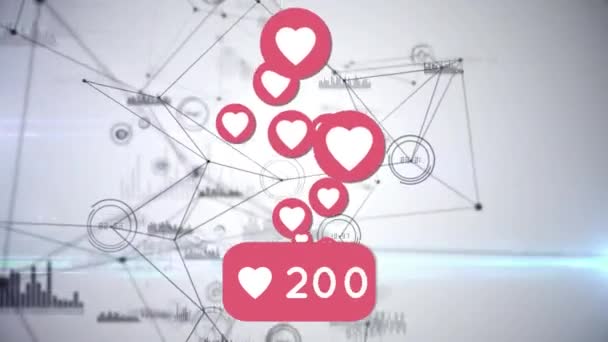 Animation Von Symbolen Über Netzwerke Von Verbindungen Globale Soziale Medien — Stockvideo