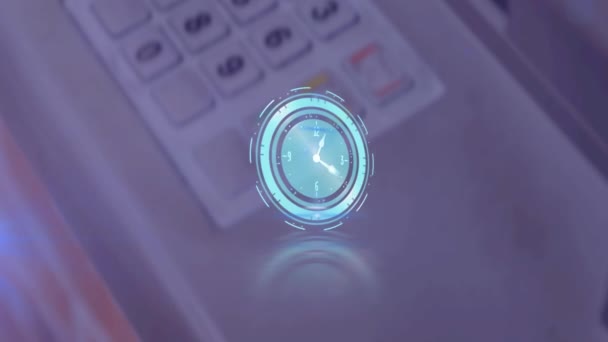 Animation Clock Fast Moving Hands Moving Spotlight Blurred Numeric Keypad — Stock Video