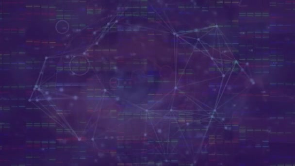 Анімація Мережі Єднань Обробки Даних Фіолетовому Екрані Глобальна Обробка Даних — стокове відео