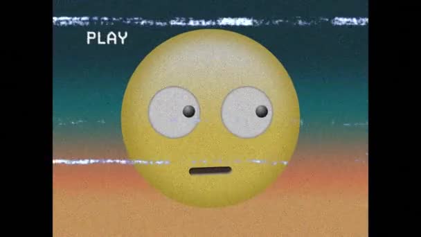Animatie Van Emoji Icoon Het Scherm Met Glitch Groene Achtergrond — Stockvideo