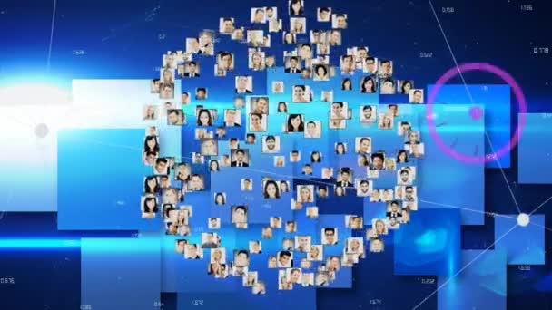 Globus Ikon Profili Obracających Się Niebieskim Tle Kształcie Kwadratu Globalna — Wideo stockowe