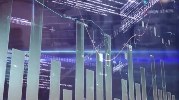 Statisztikai Animáció Bináris Kódolás Pénzügyi Adatfeldolgozás Globális Pénzügyek Üzleti Digitális — Stock videók