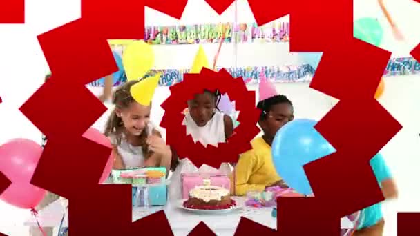 Animatie Van Rode Vormen Veranderen Kinderen Plezier Hebben Het Feest — Stockvideo