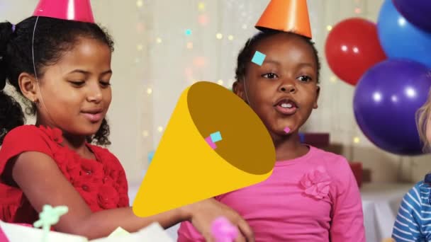 Animação Cone Com Streamers Festa Crianças Divertindo Festa Conceito Infância — Vídeo de Stock
