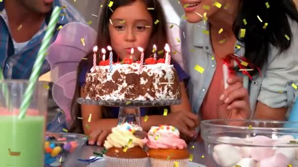 Animación Confeti Cayendo Sobre Familia Divirtiéndose Fiesta Cumpleaños Concepto Infancia — Vídeo de stock