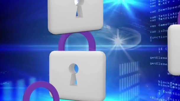 Animation Network Connections Padlock Security Icons Binary Coding Global Internet — Stock Video