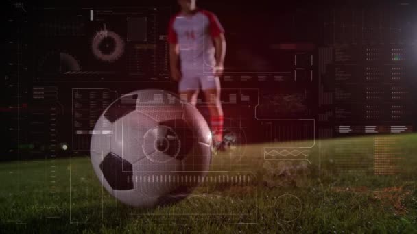 Animação Processamento Dados Sobre Jogador Futebol Esportes Globais Interface Digital — Vídeo de Stock