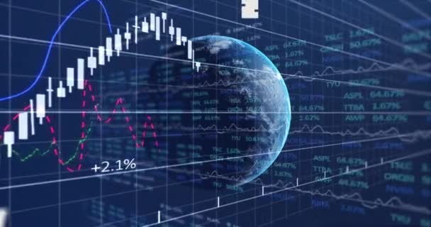 Animace Zpracování Finančních Údajů Zeměkoule Digitální Obrazovce Globální Obchodní Digitální — Stock video