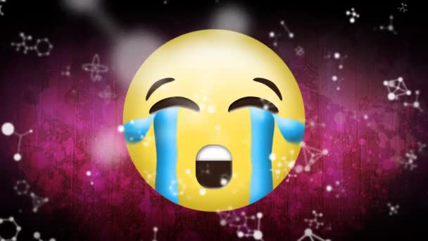 Animation Crying Emoji Icon Purple Background Global Social Media Digital — Stock Video