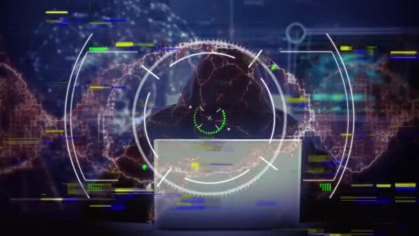 Animace Rozsahu Dna Vlákno Zpracování Dat Přes Hacker Notebookem Globální — Stock video
