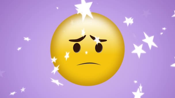 Animazione Triste Icona Emoji Sfondo Viola Social Media Globali Interfaccia — Video Stock