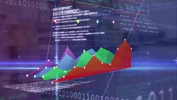 Animación Estadísticas Procesamiento Datos Financieros Finanzas Globales Negocios Interfaz Digital — Vídeo de stock