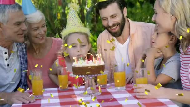 Animation Confetti Falling Family Having Fun Birthday Party Childhood Party — Stock Video