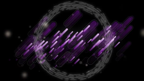 回転する白いリングの上に紫色の光の歩道のアニメーション 黒の背景に輝く星と 地球規模の通信とデータ共有技術の概念デジタル生成されたビデオ — ストック動画