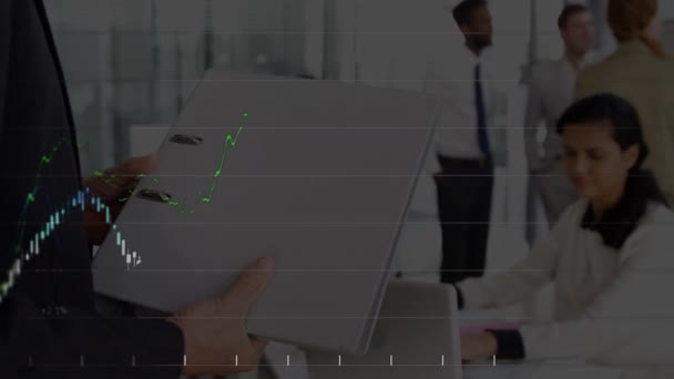 Animación Del Procesamiento Datos Financieros Sobre Empresaria Negocio Global Interfaz — Vídeo de stock