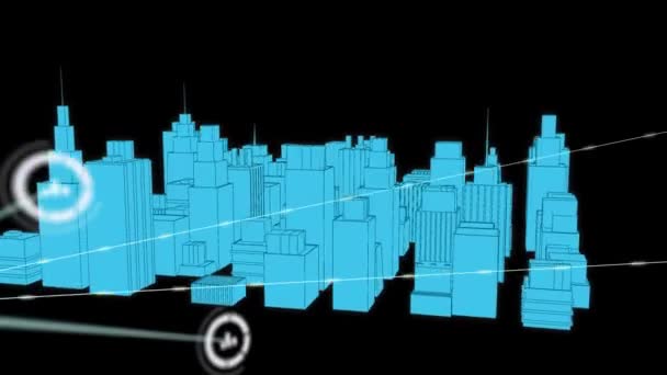 Animación Red Conexiones Con Iconos Sobre Dibujo Ciudad Sobre Fondo — Vídeo de stock