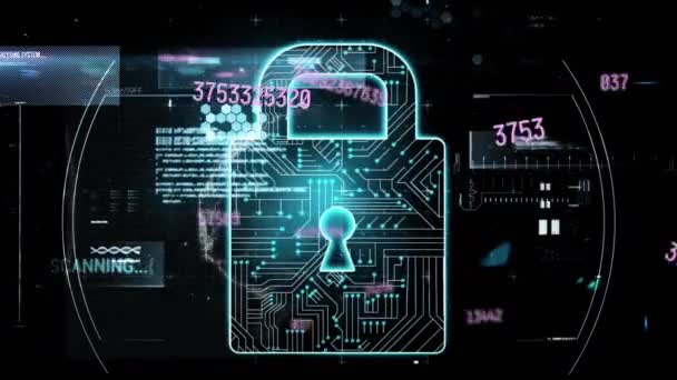 Animation Human Brain Online Security Padlock Data Processing Circuit Board — Stock Video