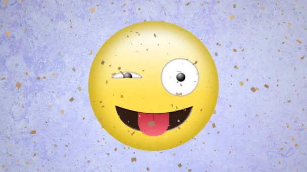 Animación Emoji Sonriente Icono Sobre Fondo Púrpura Redes Sociales Globales — Vídeos de Stock