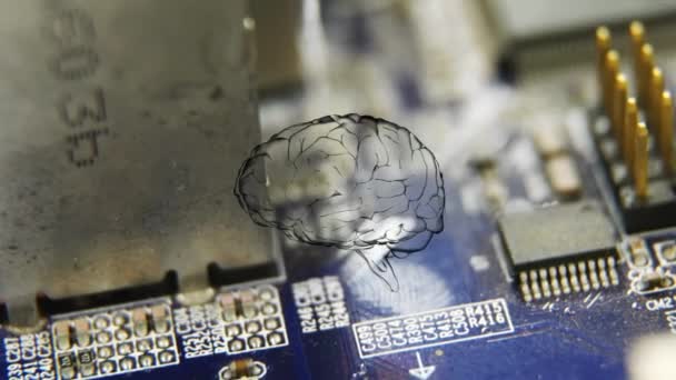 Animação Cérebro Humano Processamento Dados Placa Circuito Conceito Global Ciência — Vídeo de Stock