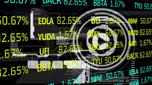 Animación Interfaz Stock Financiero Sobre Ámbito Circular Rotación Procesamiento Datos — Vídeo de stock