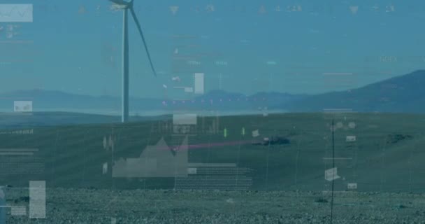 Animation Der Finanzdatenverarbeitung Mit Windenergieanlagen Globales Geschäft Umwelt Digitale Schnittstelle — Stockvideo