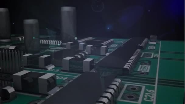 Animacja Sieci Połączeń Przez Płytkę Obwodu Procesora Komputerowego Globalne Połączenia — Wideo stockowe