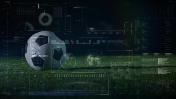 Анімація Обробки Даних Над Футболістом Глобальний Спорт Цифровий Інтерфейс Технології — стокове відео