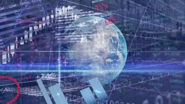 Animação Globo Estatísticas Codificação Binária Processamento Dados Financeiros Conceito Finanças — Vídeo de Stock
