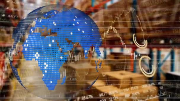 Animace Zpracování Globálních Finančních Dat Skladu Globální Námořní Obchodní Technologické — Stock video
