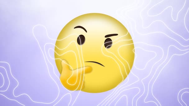 Animation White Contour Lines Moving Puzzled Thinking Emoji Lilac Background — 图库视频影像