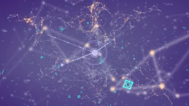 紫色背景下人脑 Dna链和连接网络的动画 全球数字接口 技术和网络概念 — 图库视频影像