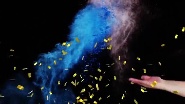 Animation Confettis Dorés Tombant Avec Poudre Jaune Verte Jetée Sur — Video