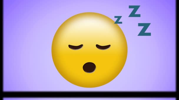 Animación Dormir Icono Emoji Sobre Fondo Púrpura Redes Sociales Globales — Vídeos de Stock
